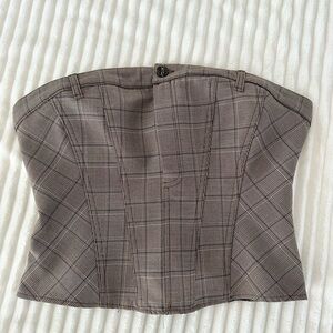 Zara Brown Houndstooth Corset Top